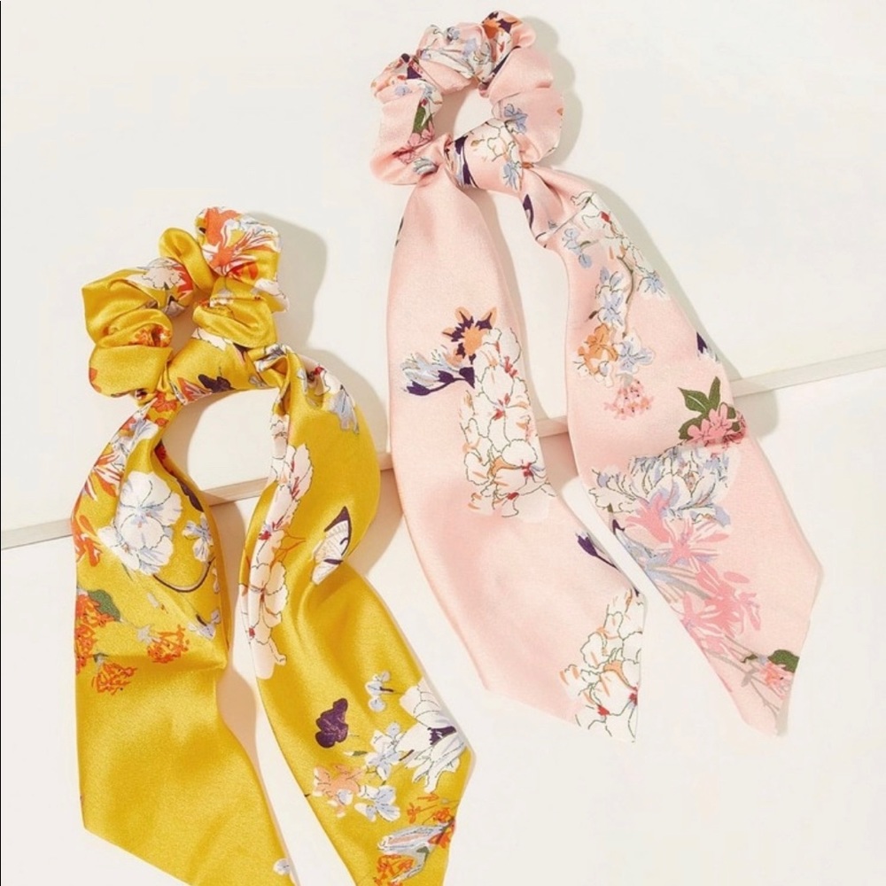 2 pcs Floral pattern scrunchie scarf
